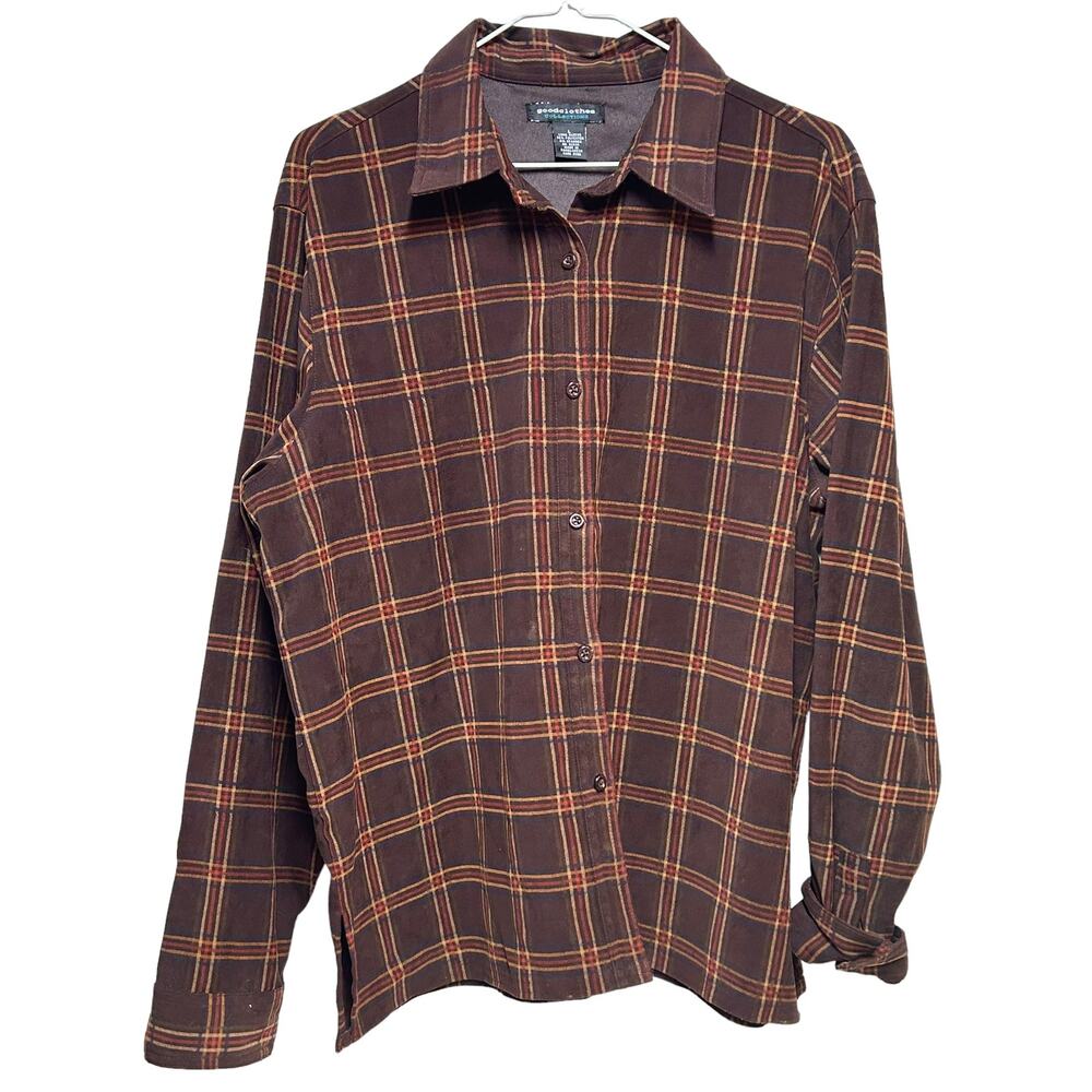 Goodclothes Women's size‎ large Button Down Jacket Shirt Brown Plaid Lined